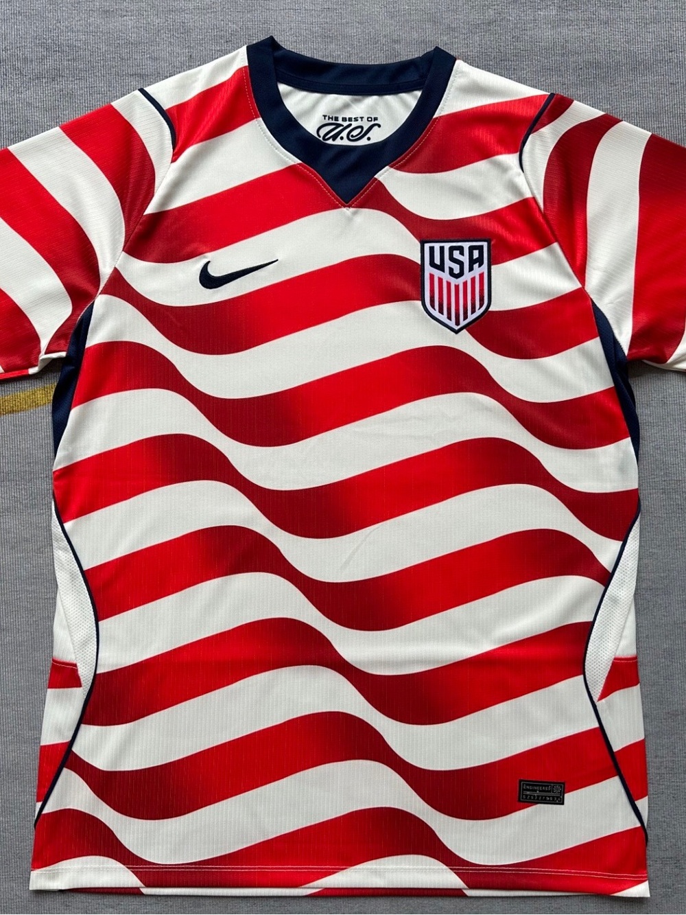 Nike USA Red and White Wavy Stripe Soccer Jersey